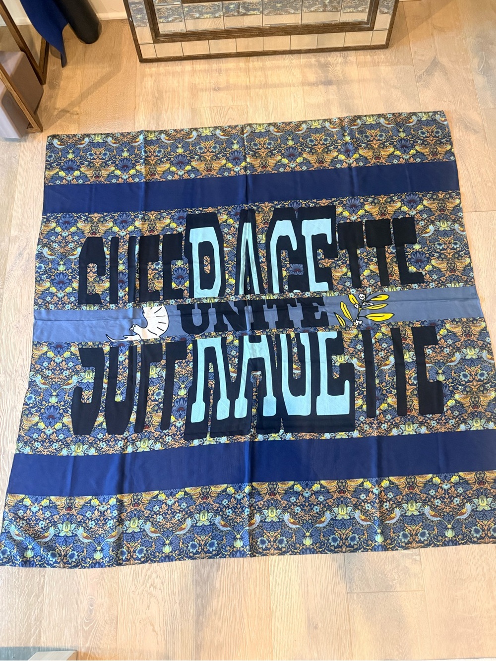 Blue Patterned Statement Silk Wrap Scarf - Unité Design